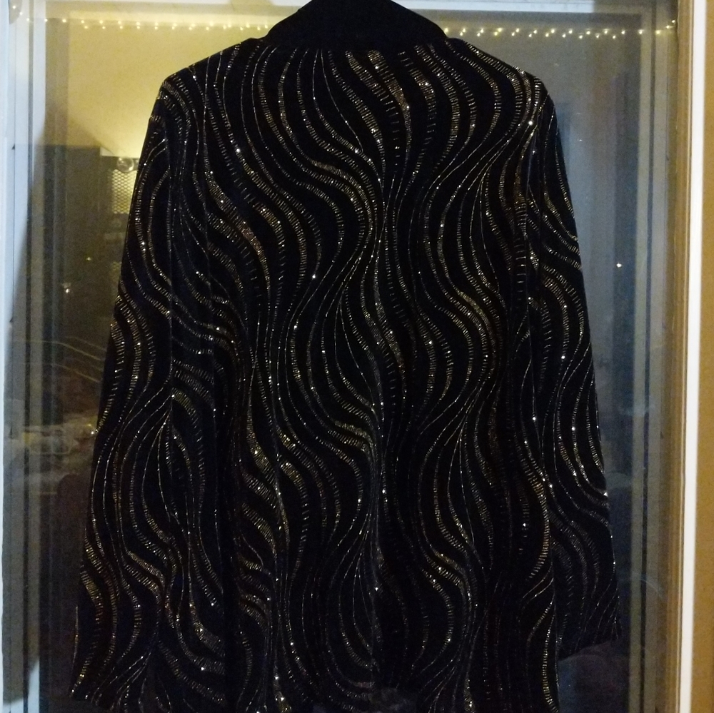 Vintage Notations Black Velvet Blazer w/ Gold - L